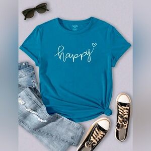 Teal 'Happy' Graphic Tee